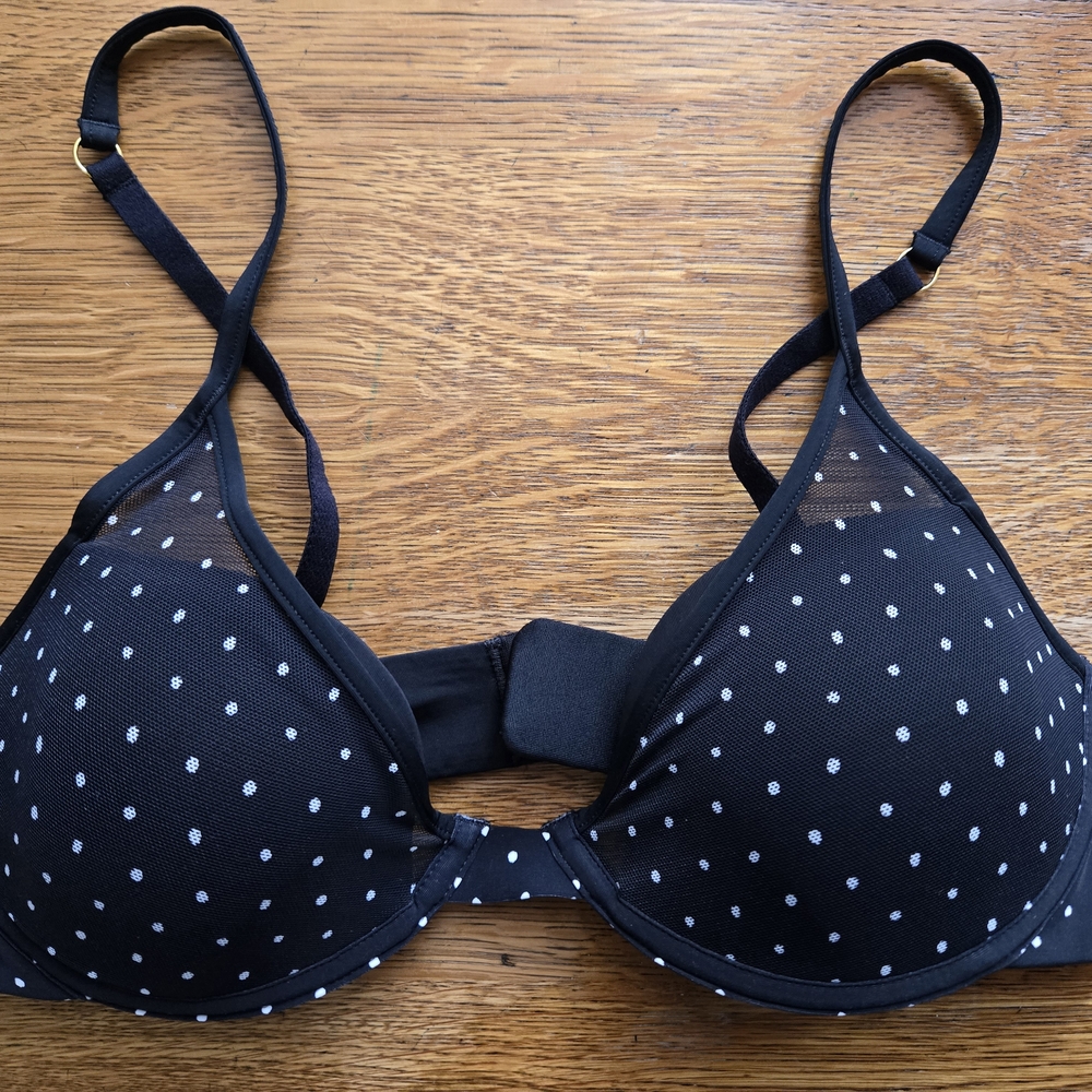 Elegant Black and White Polka Dot Bra